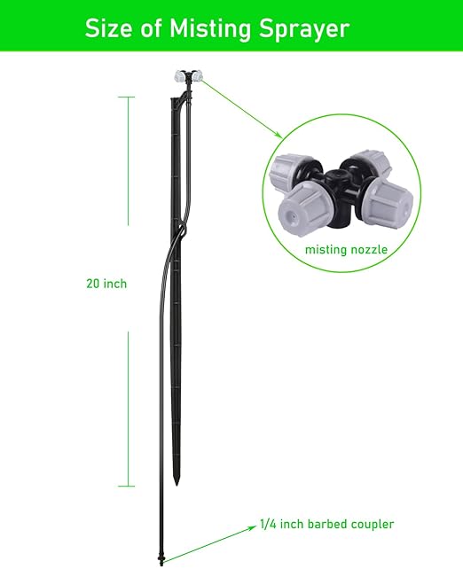Drip Irrigation Misting Sprinkler Emitter on Spike Assembly 9 Sets Micro Spray Mister with Stake and 1/4 inch Tubing for Cooling Humidification Nursery Landscape