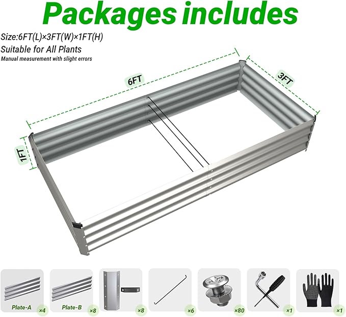 2PCS 6x3x1 FT Rectangle Metal Raised Garden Bed Kit Elevated Garden Planter Box Outdoor Large Planters for Outdoor Plants Flower Vegetables Fruit Herbs (Silver)
