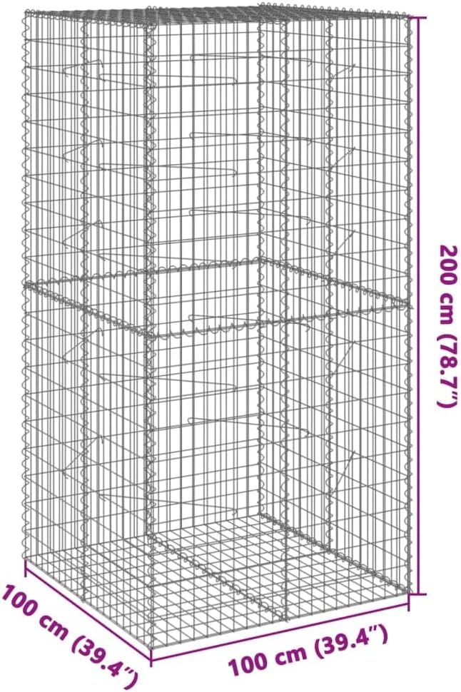 Gabion Basket with Cover 39.4x39.4x78.7 Galvanized Iron Raised Garden Bed Metal Planter Outdoor Garden Box for Landscaping Privacy Screens and Garden Decoration