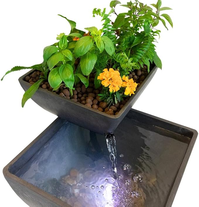 AquaSprouts Fountain: Hydroponic Aquaponic Water Garden Kit Charcoal 8 Gallons