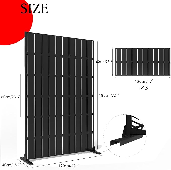 72 h x 47 w Outdoor Metal Privacy Screen Freestanding Screen Panel with Stand Privacy Fence and Room/Garden Divider Weather-Resistant Steel for Patio Garden Balcony or Backyard
