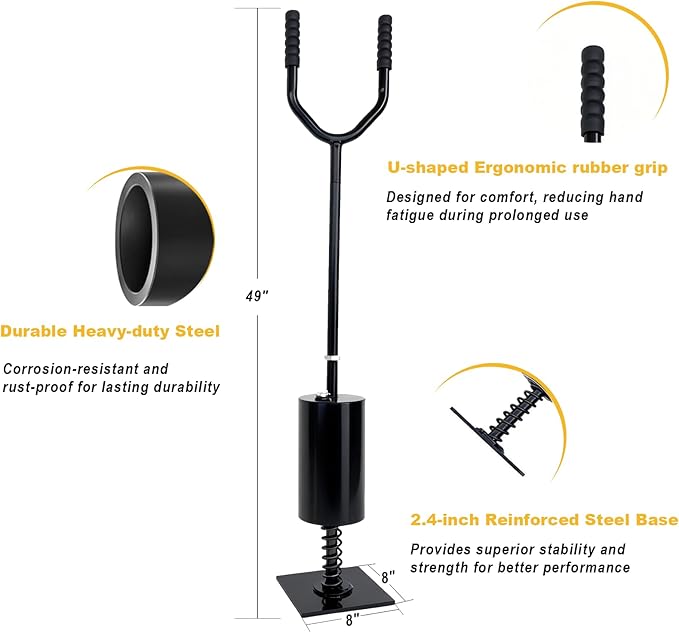 Spring Loaded Tamper Tool Heavy Duty Tamper for Garden &amp Landscaping Tools 8 x 8 Steel Base Fillable Weight Tube Shock Absorbing Spring for Soil Sand &amp Gravel