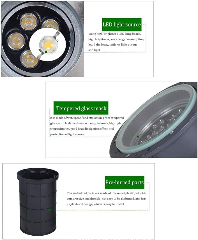 Outdoor Recessed Ground Light Adjustable Underground Light Embedded LED Spotlight IP65 Waterproof AC85-110V Garden Buried Lights for Driveway Deck Step Round Landscape Lamp