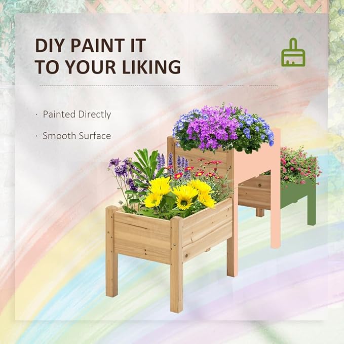 Raised Garden Bed with 3 Planter Box Elevated Wooden Plant Stand with Drainage Holes for Vegetables Herb and Flowers Natural