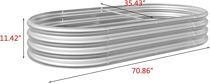 6ft Outdoor Galvanized Raised Garden Bed Metal Oval Planter Box for Vegetables Herbs Flowers (Silver)