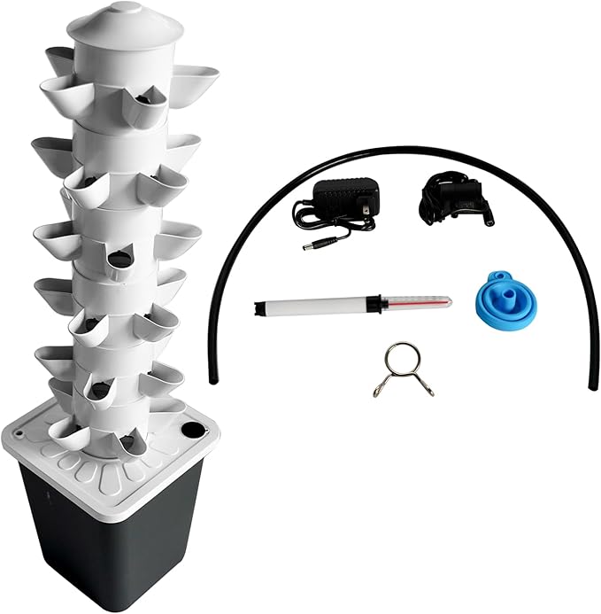 Tower Garden Hydroponic Growing System 30 Pods Vertical Garden Growing Rack Indoor Smart Garden Kit with Pump &amp Movable Tank Auto Timer Black