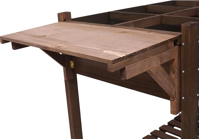 Dawn 8 Pockets Horticulture Raised Garden Bed Elevated Wood Planter Box Stand with Foldable Side Table and Storage Shelf for Herb/Vegetables/Flowers Dark Brown Color