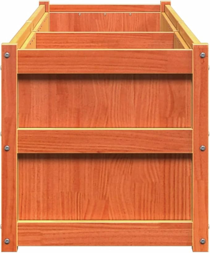 Large Garden Planter Wax Brown Solid Pine Wood Rectangular Outdoor Raised Bed Decorative Inlays 70.9x19.7x19.7 inch for Patio Balcony