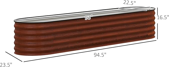 8' x 2' x 1.4' Galvanized Raised Garden Bed Kit Outdoor Metal Elevated Planter Box with Safety Edging Easy DIY Stock Tank for Growing Flowers Herbs Vegetables Brown