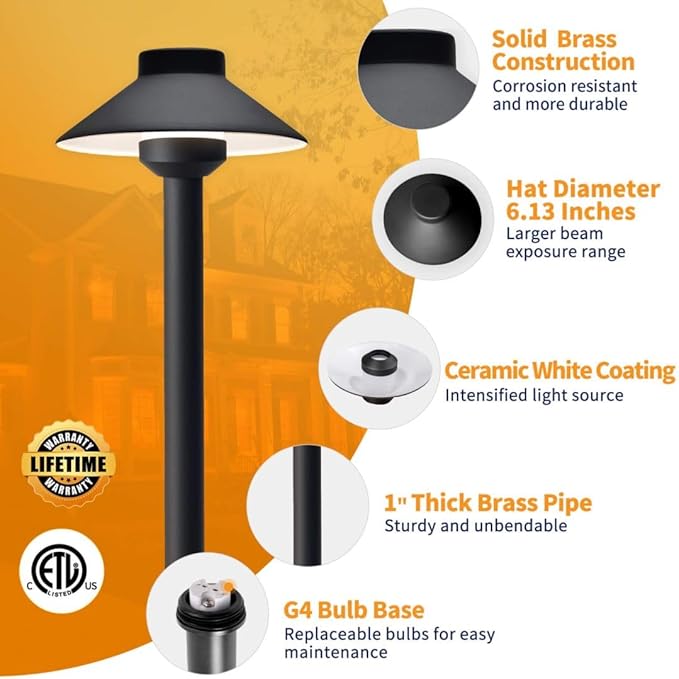 Gardenreet Brass LED 12V Wired Landscape Lights Black Kit (6 Spotlights 2 Path Lights) with 100 Feet Cable and 30 Pack Wire Connectors for Outdoor Garden Yard Walkway Without Transformer