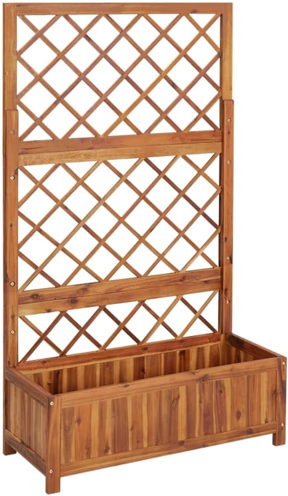 Raised Bed with TrellisClimbing PlantsOutdoor Garden Raised Planter Boxes Suitable for Growing Flowers Herbs and Fruits On Decks and Patios. 33.5X15X59.1 Solid Acacia Wood
