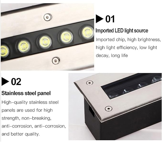 Rectangular Recessed LED Spotlight - Buried Yard Lamp Outdoor Linear Underground Lights IP67 Waterproof Corridor Aisle Lights Stair Step Light(White24V(18W))