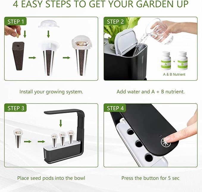 Pveanns Hydroponics Growing System 3 Pods Hydroponics Growing System Indoor Garden with LED Grow Light Automatic Timer Germination Kits Height Adjustable for Home Kitchen