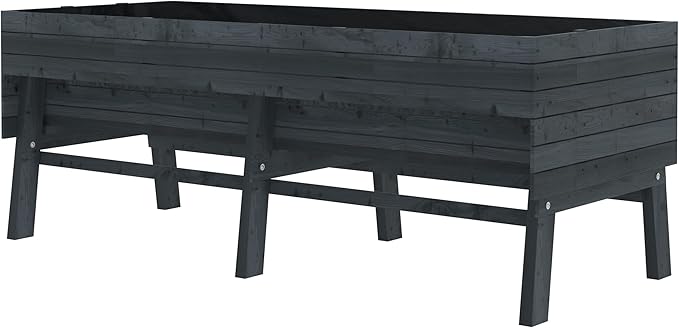 BlueWish Cedar Raised Garden Bed 28.5 H Raised Garden Bed with 837 lbs Capacity Detachable Liner Planter Box for Gardening Vegetable Flower Hub Grey