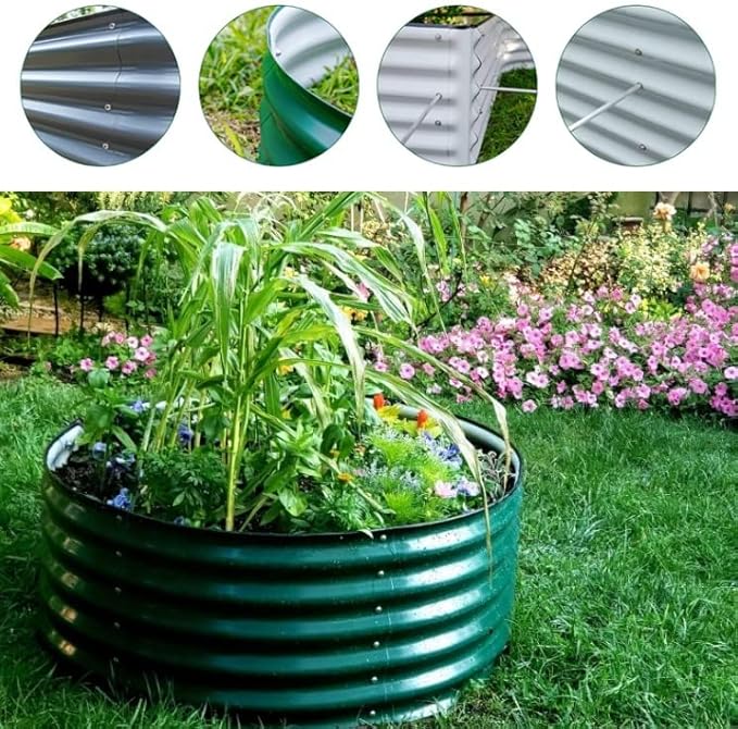 Thicker Round Galvanized Raised Garden Bed Kit Round Large Planting Box Rubber Strip Edging Planter Raised Beds for Planting Herbs and Flowers Diameter 107cm (Color : Gray Size : 107x28cm)