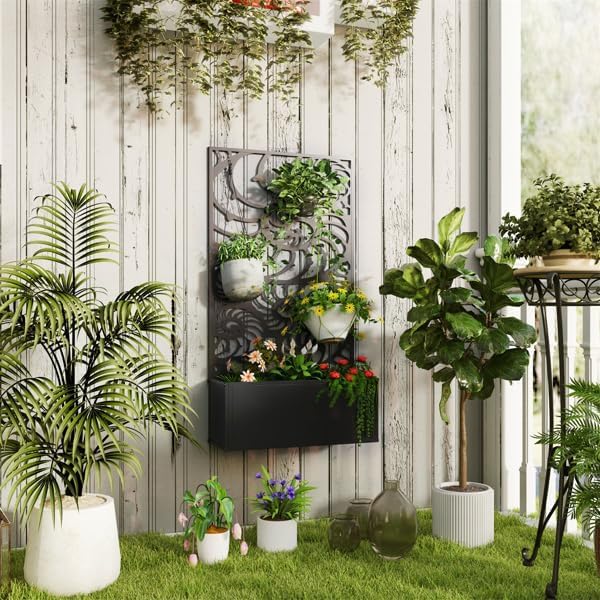 Metal Raised Garden Bed with Trellis Galvanized Planter Metal Planter Box with Trellis 24 L x 9.1 W x 44.5 H (Starlight Trail)
