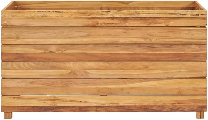 Raised Bed Recycled Teak Raised Planter with Wooden Legs and Steel Rack Bottom for Flowers Vegetables Weather Resistant Outdoor Planting Box Container 39.4x15.7x21.7 -AA