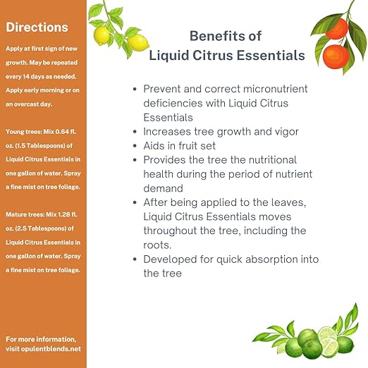 Liquid Citrus Essentials | (16 fl. oz.) | Increase Yield and Health of Citrus Trees | Liquid Fertilizer for Citrus Trees | Foliar Applied | EDTA Free | Amino Acid Complexed Nutrients