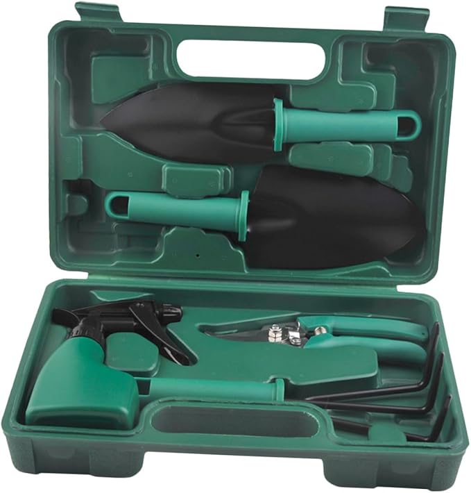5pcs Garden Tool Set with Shovel Rake and Gardening Scissors in Portable Carrying Case Outdoor Hand Tools for Planting and Landscaping Tasks