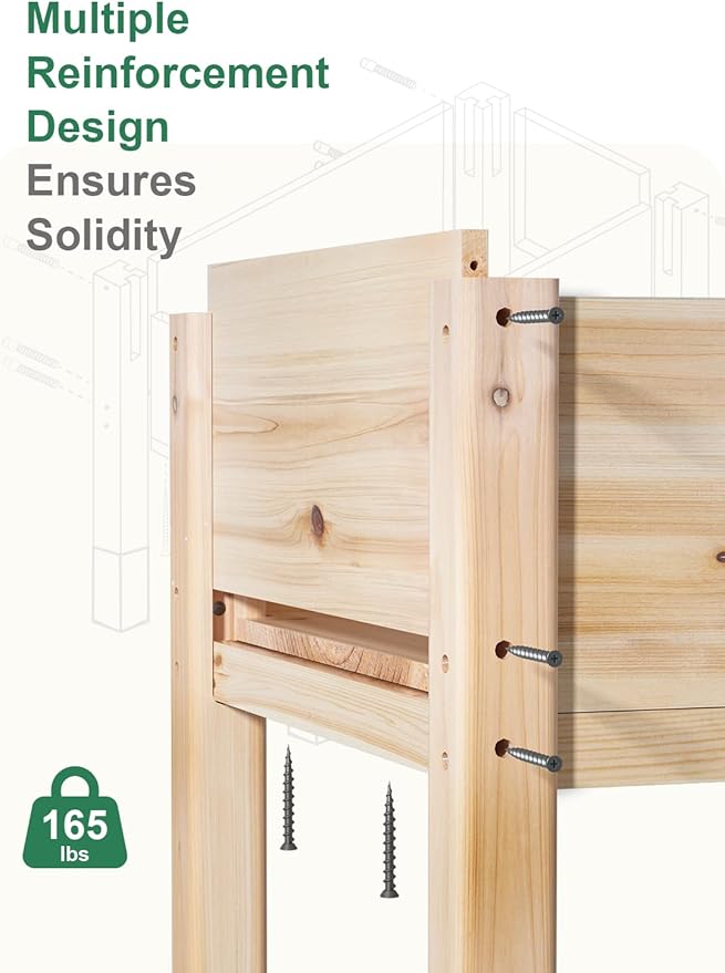 MIXC Wooden Raised Garden Bed with Legs 32”L X 16”W Elevated Reinforced Large Planter Box for Vegetable Flower Herb Outdoors - Beam and Column Structure - Unmatched Strength Outlast