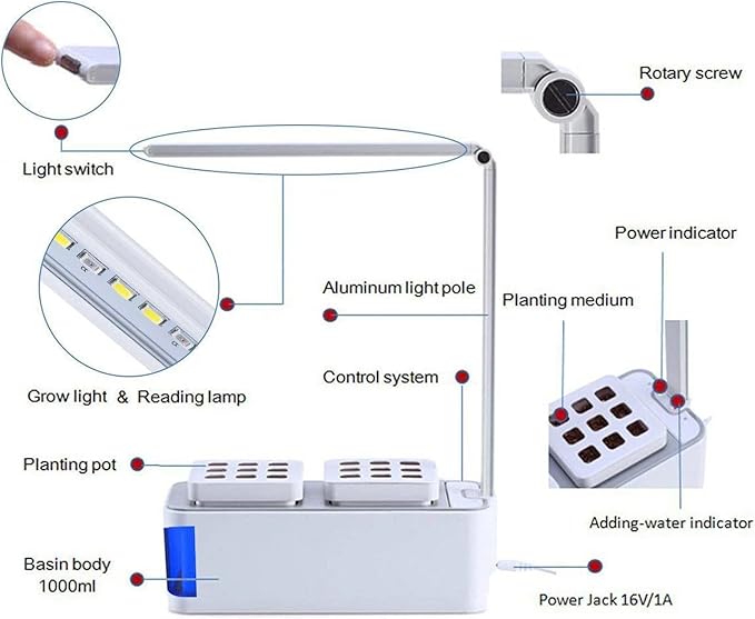 Smart Automatic Hydroponics 8 Pods Indoor Herb Garden with 3 Mode Led Grow Light Germination Kit Adjustable Up Down Left and Right for Home Kitchen