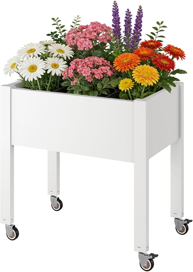 Miory Raised Garden Bed with Wheels Mobile Raised Planter Elevated Garden Bed with Water Level Monitor and Drainage System Planter Box for Garden Outdoor Patio Balcony