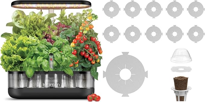 inbloom 12 Pods Hydroponics Growing System Transparent Black and 100 Pcs Grow Labels