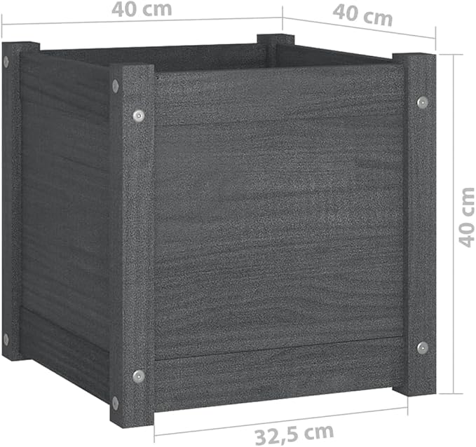 Grey Solid Pinewood Planter 15.7 inch Medium Cubic Decorative Inlays Outdoor Garden Bed Weather-Resistant for Patio Balcony Terrace