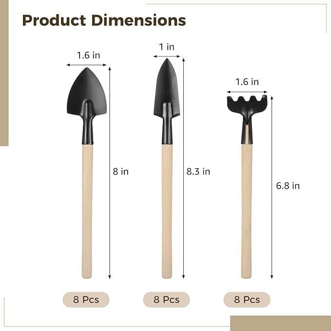8 Mini Garden Tool Sets Handy Gardening Kit with Steel Efficiency Wooden Handled Shovel Rake &amp Trowel Perfect for Bonsai Succulent Herbs and Small Indoor Gardening