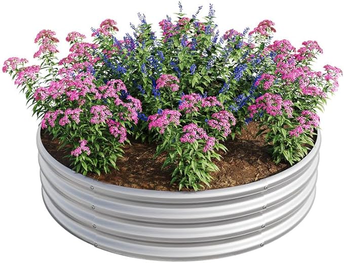 47.24 * 11.4 Tall Round Raised Garden Bed Galvanized Metal Raised Beds for Vegetables Outdoor Garden Raised Planter Box Backyard Patio Planter Raised Beds for Flowers Fruits Silver