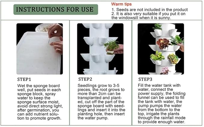 Hydroponics Tower Indoor Growing System PP Balcony Dimensional Planting Column 6-Layers 30-Plants and Plants Germination Kit for Gardening Lover