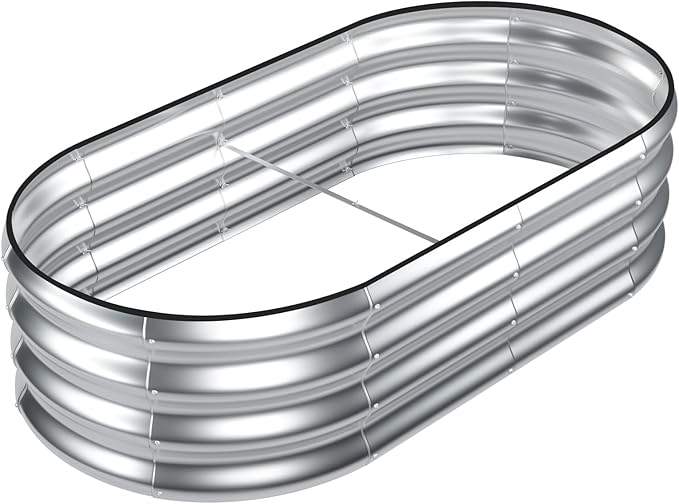 SnugNiture Galvanized Raised Garden Bed 4x2x1ft Oval Metal Planter Box for Planting Outdoor Plants Vegetables