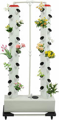 Indoor Hydroponics Growing System Kit - 2-Tier 56-Plant Hydroponic Tower with Breeding Sponges Seed Trays Water Pump for Gardening-