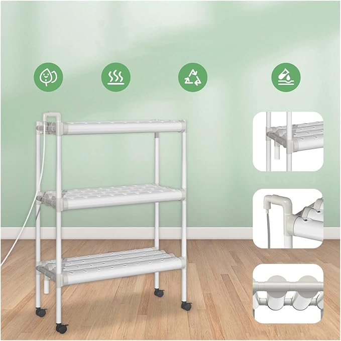 Hydroponic Tower Growing Sytem Planting Sites 3 Layers Horizontal Hydroponic System Grow Kit with 12V Water Pump Garden Plant Vegetable Planting Grow Box Easy to Install and Operate