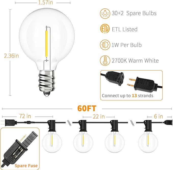 Svater Landscape Lighting Outdoor 8 Pack Low Voltage Spotlights with Transformer + String Lights LED 60 FT