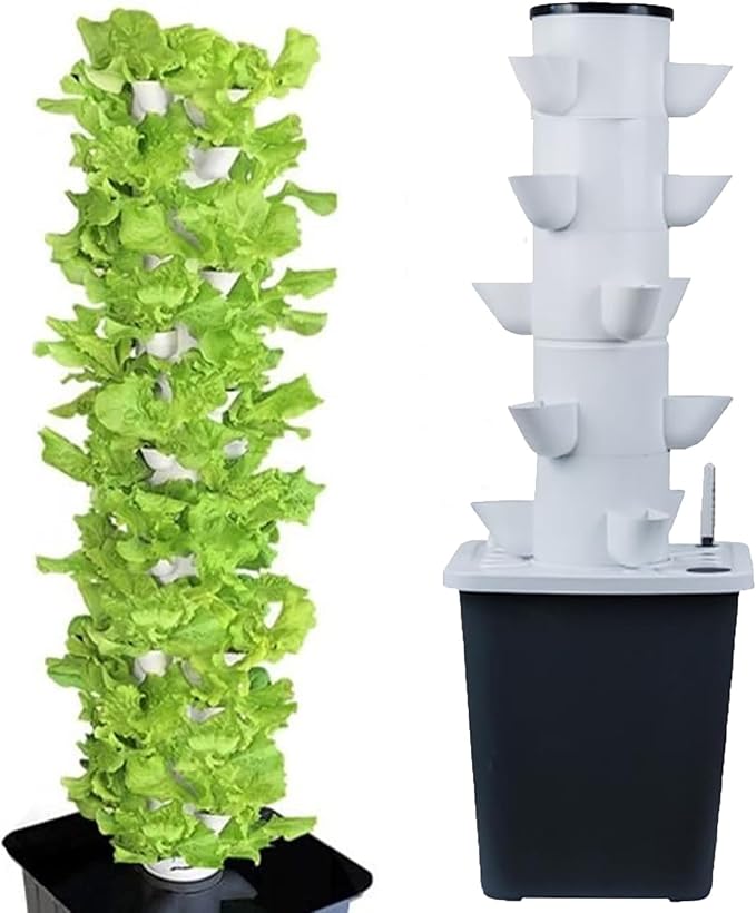 Hydroponic Tower Set DIY Hydroponic Farm Tower Hydroponic Planting System Herb and Vegetable Smart Home Indoor Gardening System(25 Holes)