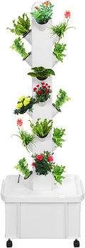 20-Plants Vertical Hydroponic Tower Garden System - Hydroponic Grow Tower Kit with Water Pump &amp Wheels Movable Modular Indoor/Outdoor for Strawberries Tomatoes Lettuce Herbs White 1