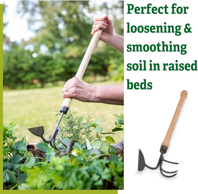 DeWit Gardener's Supply Company Lifetime Raised Bed Cultivator &amp Long-Handled Garden Hoe | High Carbon Boron Steel Gardening Tool - 18 Handle