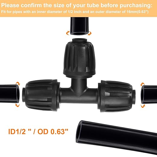 uxcell 15Pcs 1/2 Drip Irrigation Fittings Lock Barbed Tee Connectors for 1/2 Inch Tubing (16mm OD) Drip Tubing Barbed Connectors for Irrigation Tubing
