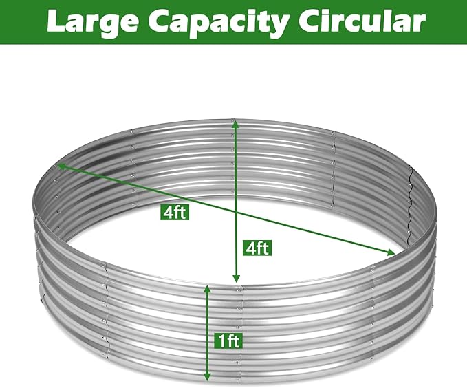 OUSHENG 4x4x1ft Round Galvanized Raised Garden Beds Outdoor Steel Fire Pit Ring Flower Planter Large Metal Above Ground Boxes Kit for Gardening Vegetables Outside