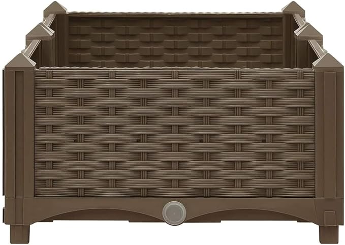 31.5×15.7×9.1 in Brown Raised Garden Bed Polypropylene Planter Box with Drainage Outdoor for Herbs/Veggies/Flowers