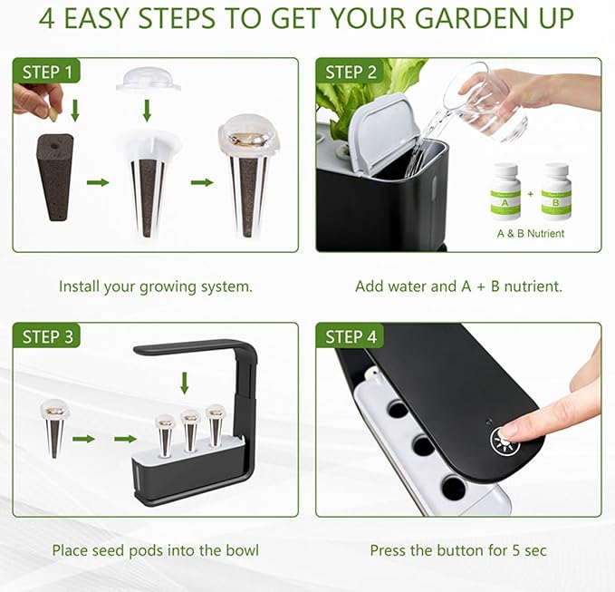 Hydroponics Growing System Indoor Herb Garden with 3 Kinds of Led Grow Light 10h Timer 3 Holes 3 Inch Adjustable Light Stand Transparent Water Level Smart Garden Hydroponic Indoor White