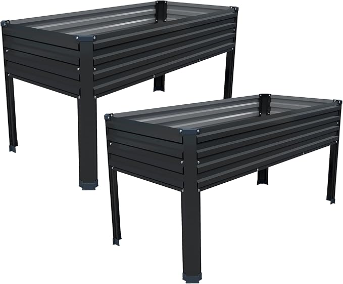 Galvanized Raised Garden Bed with Legs2PCS 48×24×30in Elevated Planter Box for BackyardGarden Patio Balcony 350lb CapacityPlanters for Outdoor PlantsBlack