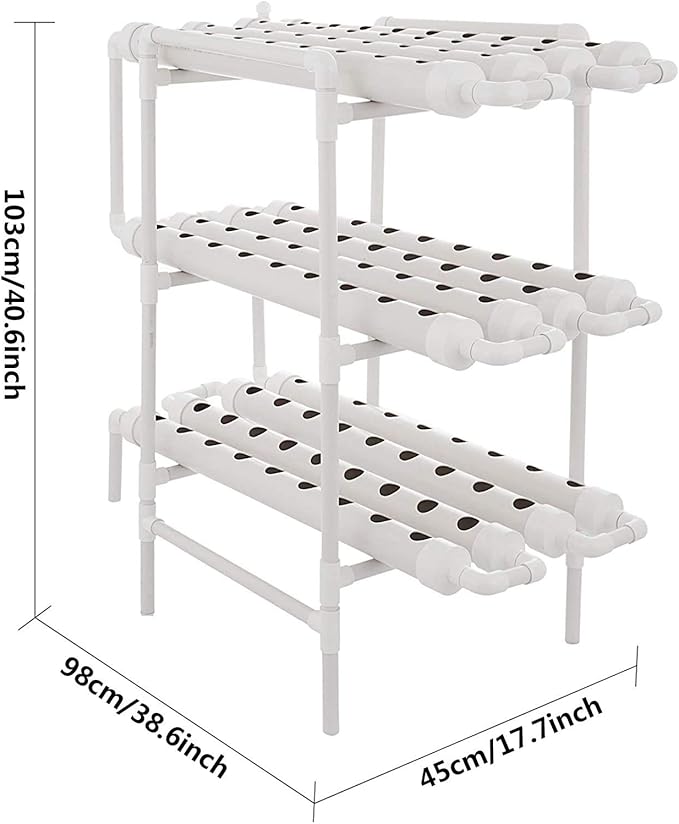 3 Layers 108 Plant Sites Hydroponic Site Grow Kit 12 Pipes Hydroponic Growing System Water Culture Garden Plant System for Leafy Vegetables Lettuce Herb Celery