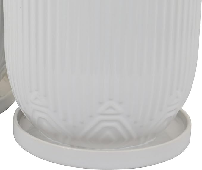 10 7 Inch Indoor Planter Set of 2 White Ribbed Round Design