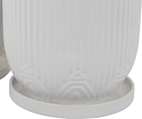 10 7 Inch Indoor Planter Set of 2 White Ribbed Round Design