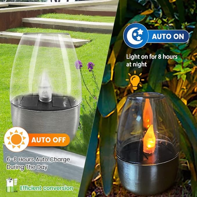 Plant Growing Lamps 5 Pack Solar Light Outdoor Garden LED Stainless Steel Candle Light Lawn Deck Night Light Solar Lighting for Balcony Garden Decor(1 Pack)