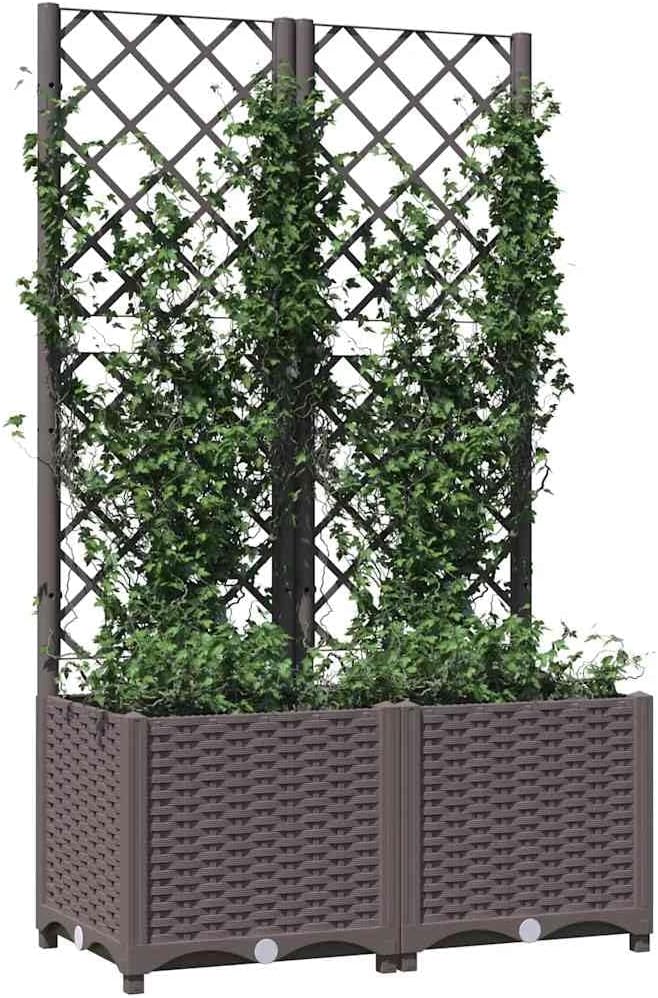 Brown Raised Garden Planter with Trellis 31.5x15.7x53.5 in UV-Resistant Polypropylene Elevated Flower Bed Box for Balcony Patio Outdoor Gardening