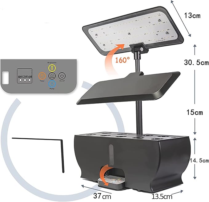 GeRRiT 9 Pods Hydroponics Growing System Indoor Garden with LED Grow Light Pump System Adjustable Height Automatic Timer Plants Germination Kit for Home Office Bianco