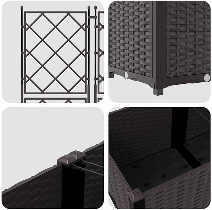 Garden Planter with Trellis 3 pcs Brown PP 47.2 Raised Garden Bed for Outdoor Plants Easy Assembly